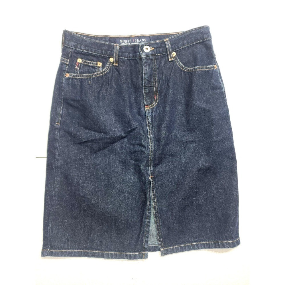 Guess Jeans Skirt Women Size 30 Blue Button Pockets Original Design Authentic